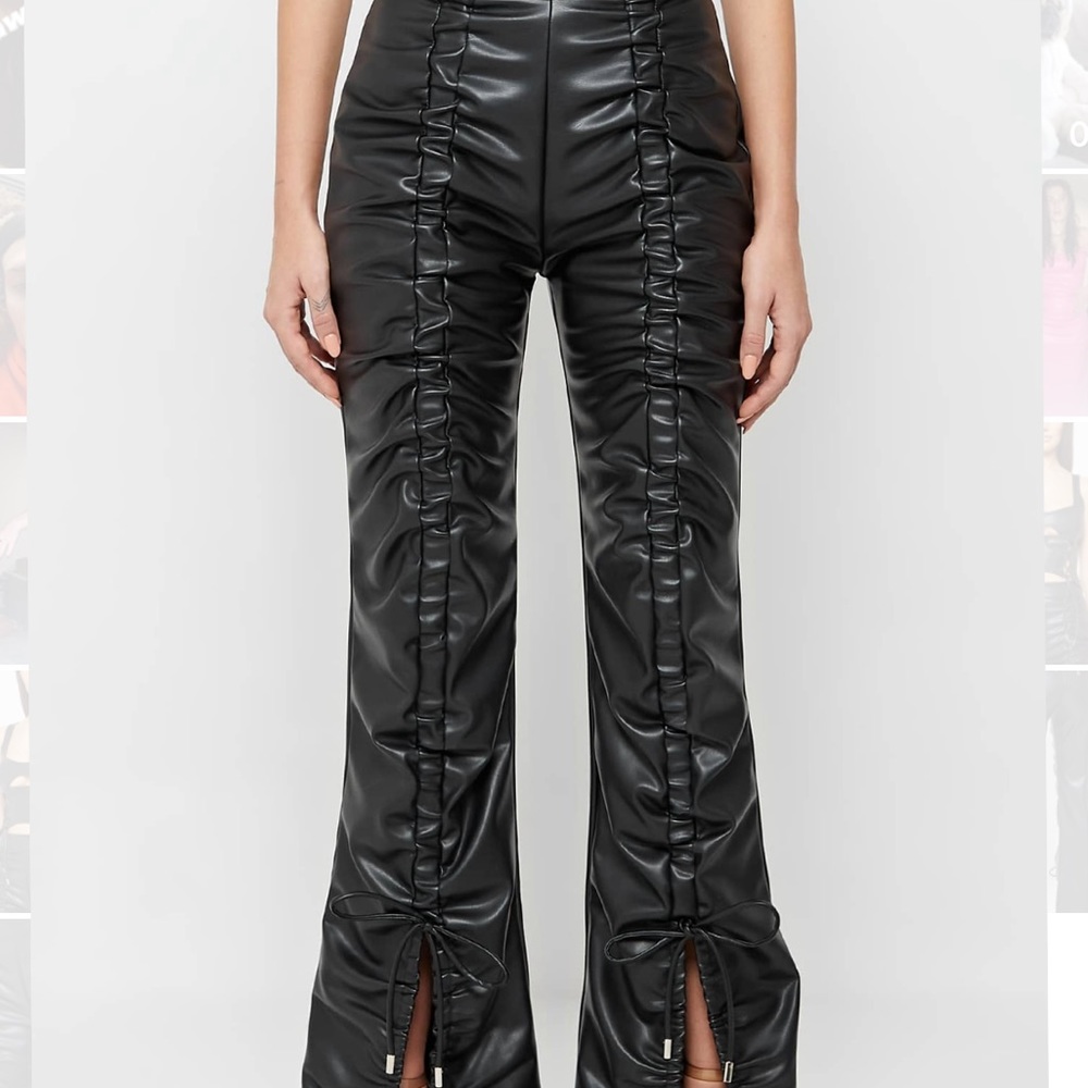 NWT Maniére De Voir Vegan Leather Ruched Trousers